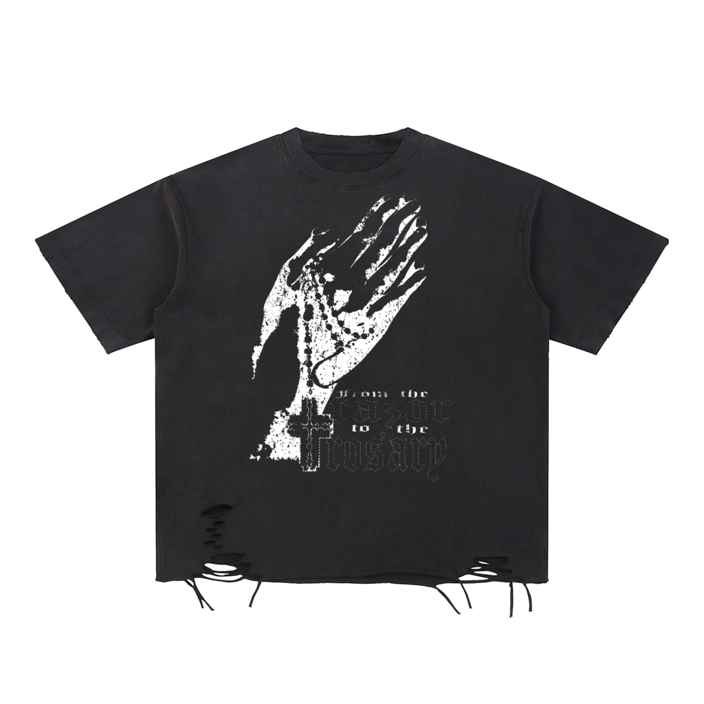 TO THE ROSARY DISTRESSED TEE