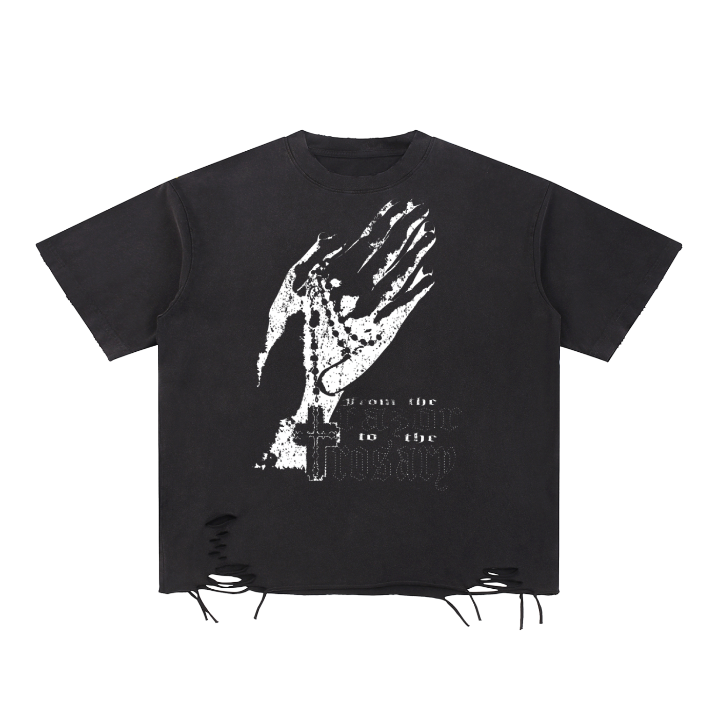TO THE ROSARY DISTRESSED TEE