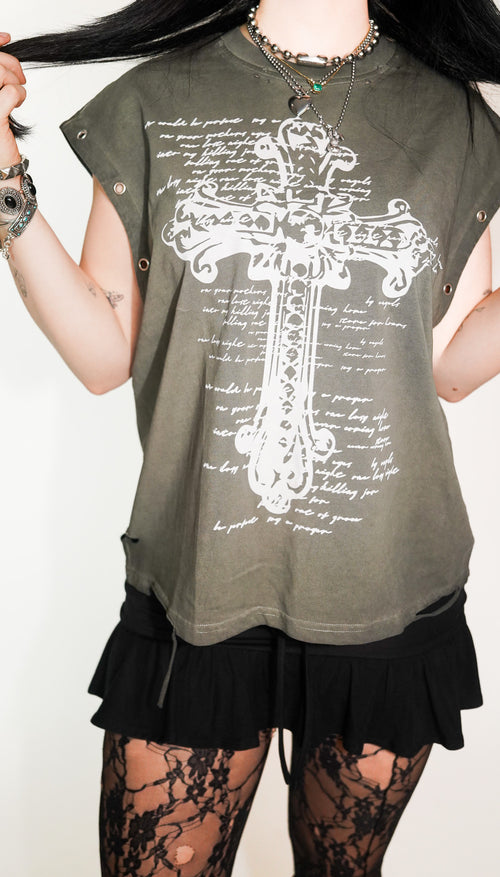 GHOST EYELET DISTRESSED TANK