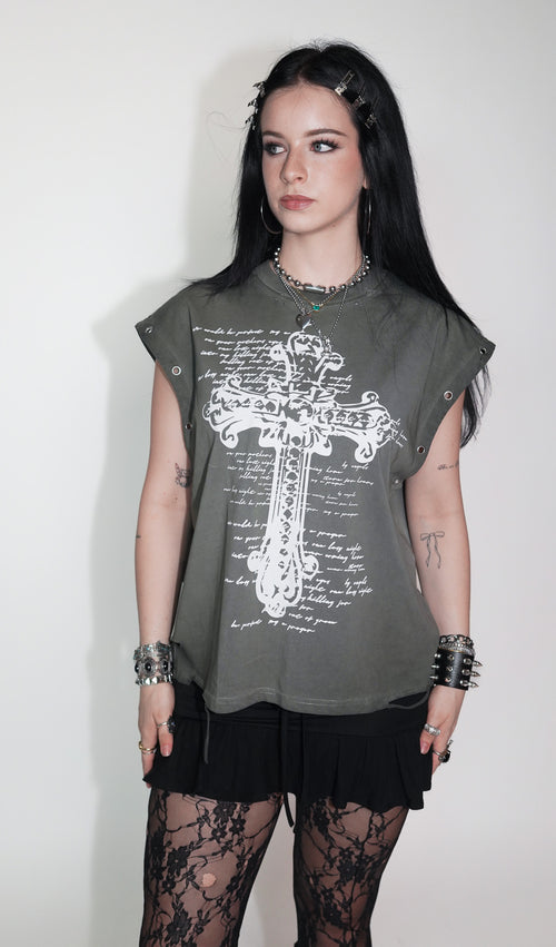 GHOST EYELET DISTRESSED TANK