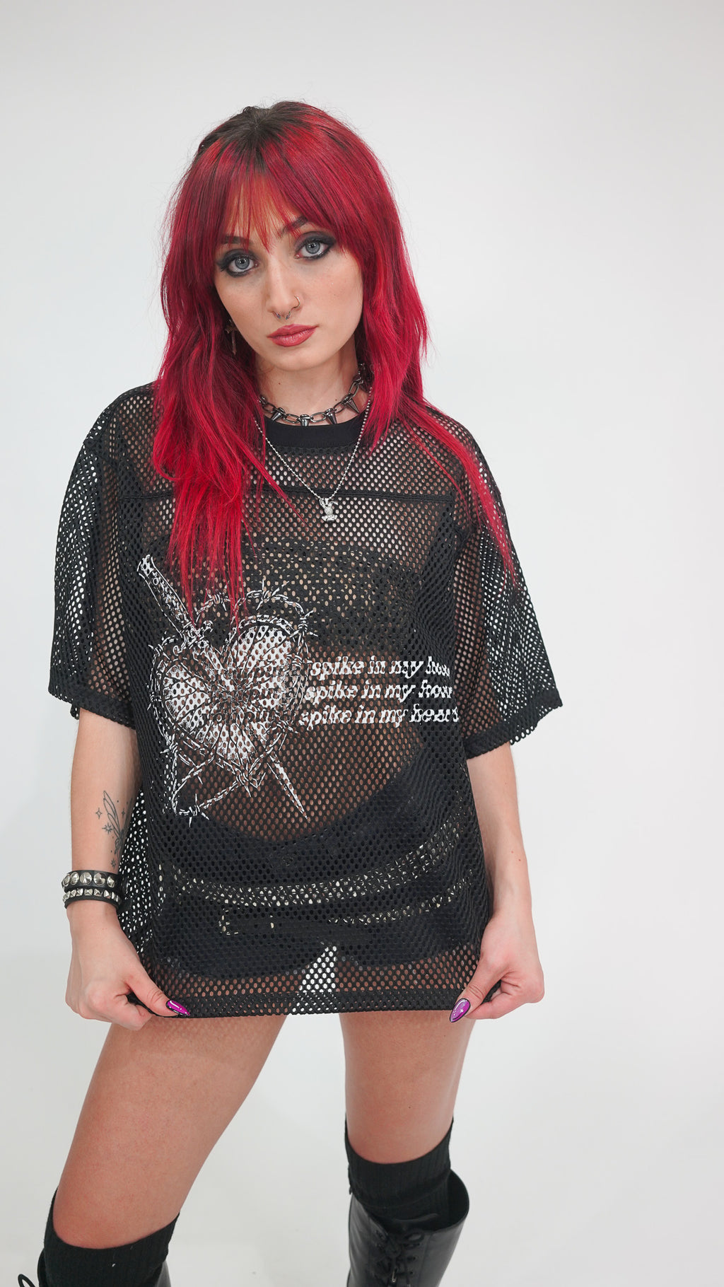 SPIKE NETTED TEE
