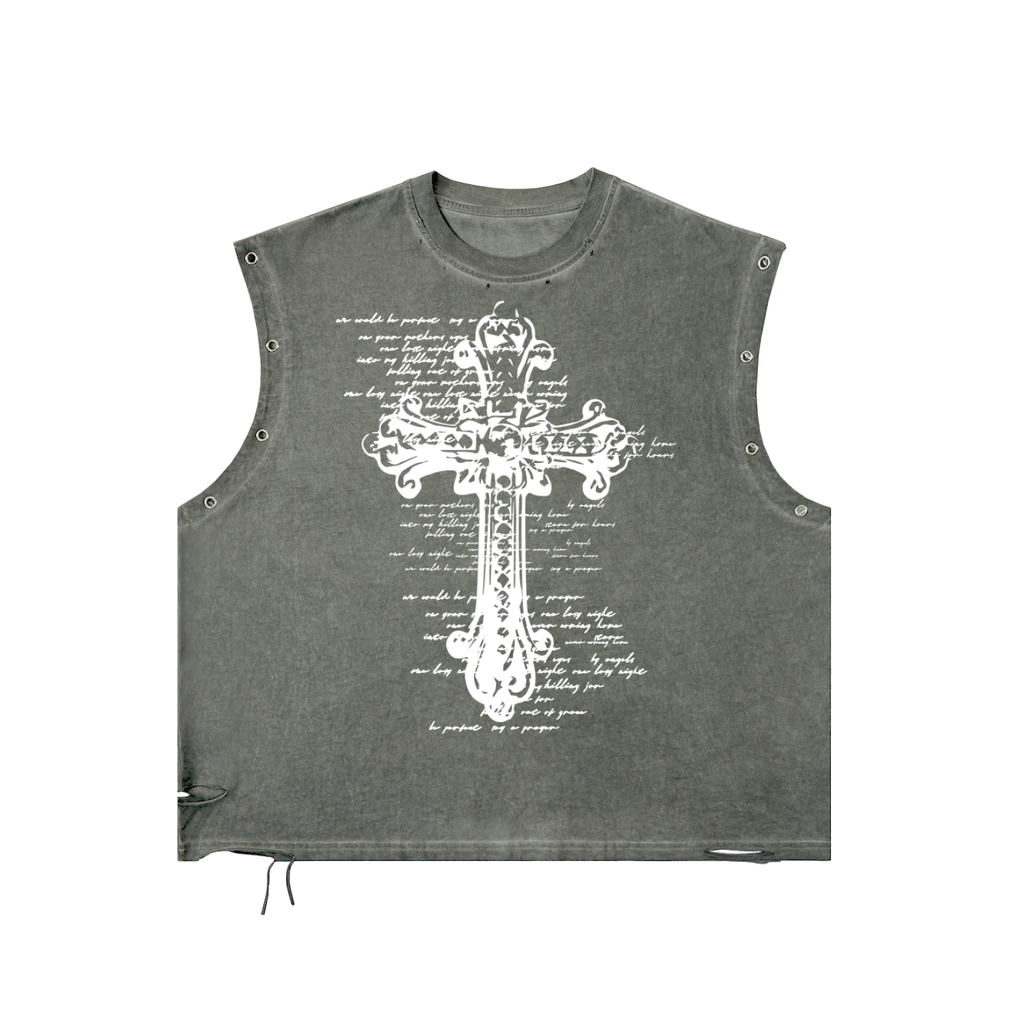GHOST EYELET DISTRESSED TANK